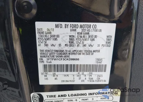 2012 Ford F-150 Xlt z USA, uszkodzony, nr VIN 1FTFW1CF3CKD99686